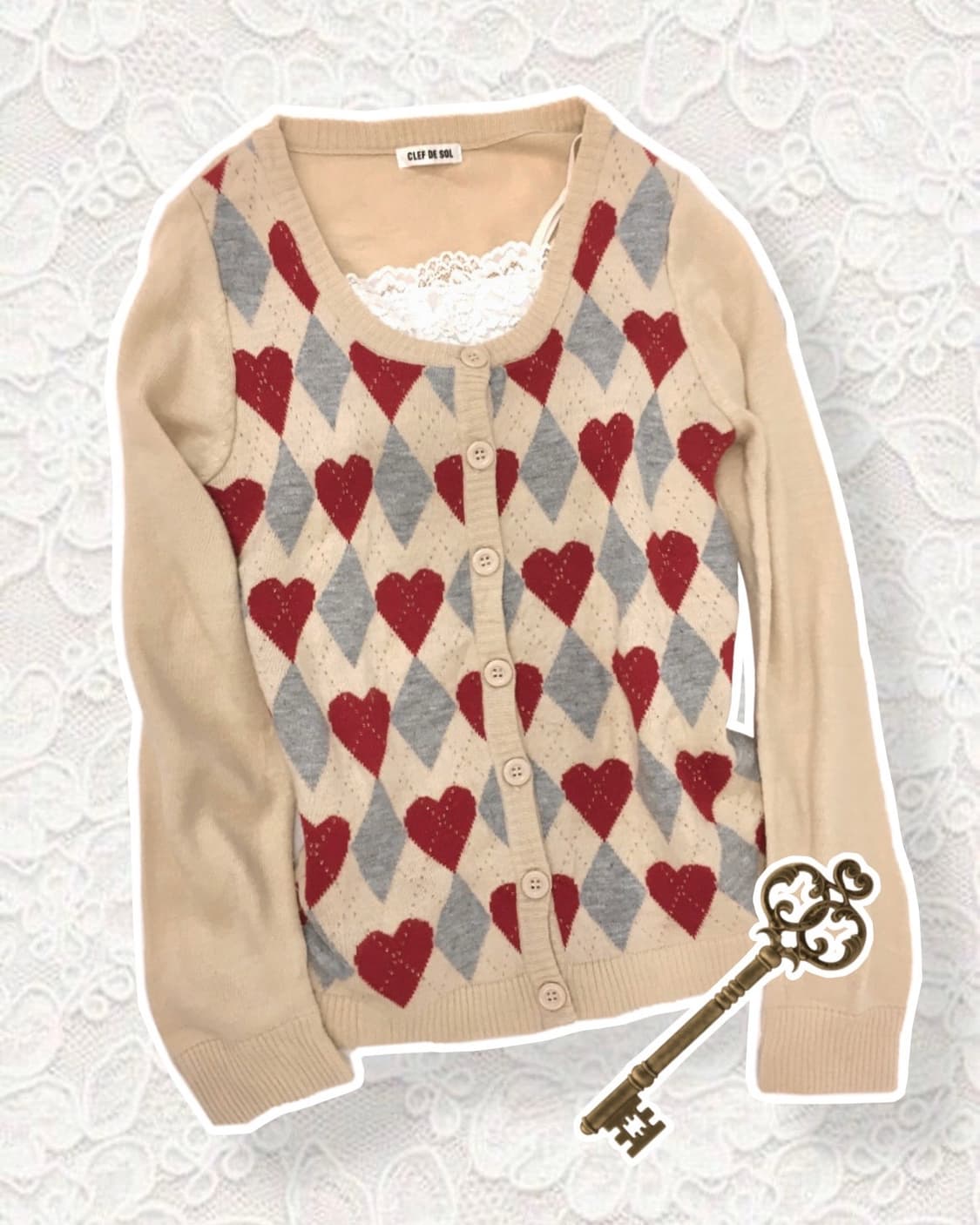 빈티지 하트 아가일 가디건 상품이미지1