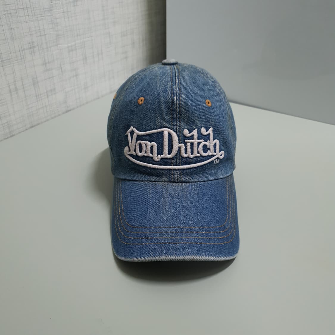 본더치 그런지 데님 중청 워싱 레더 스트랩 볼캡 모자 Y2K 상품이미지1
