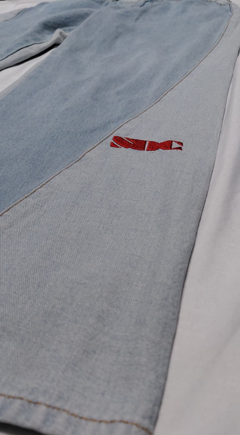 [S] 스컬프터 배색 와이드 데님 팬츠 (라이트 블루) 상품이미지10