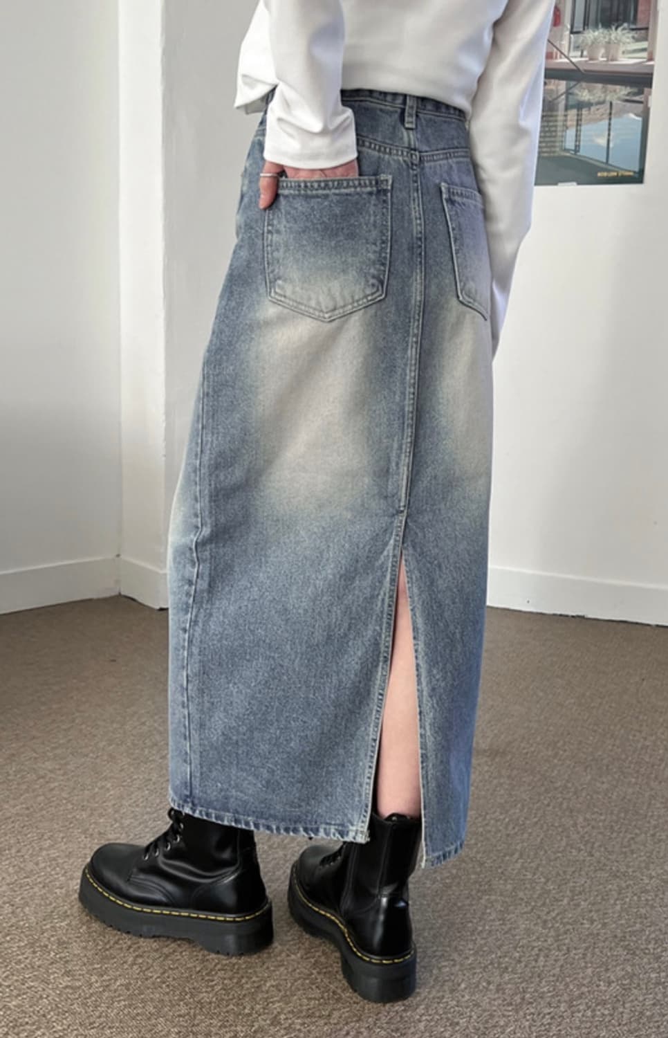 블랙업 제레미 워싱 데님스커트 상품이미지5