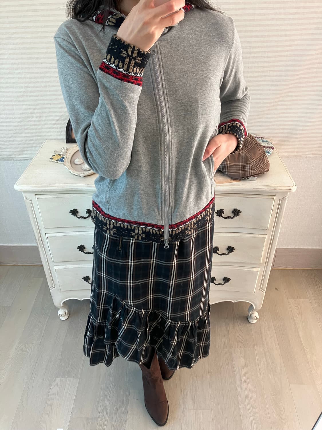 jpn vintage 그레이 노르딕 후드 집업 y2k 스트릿 갸루 펑키 상품이미지4