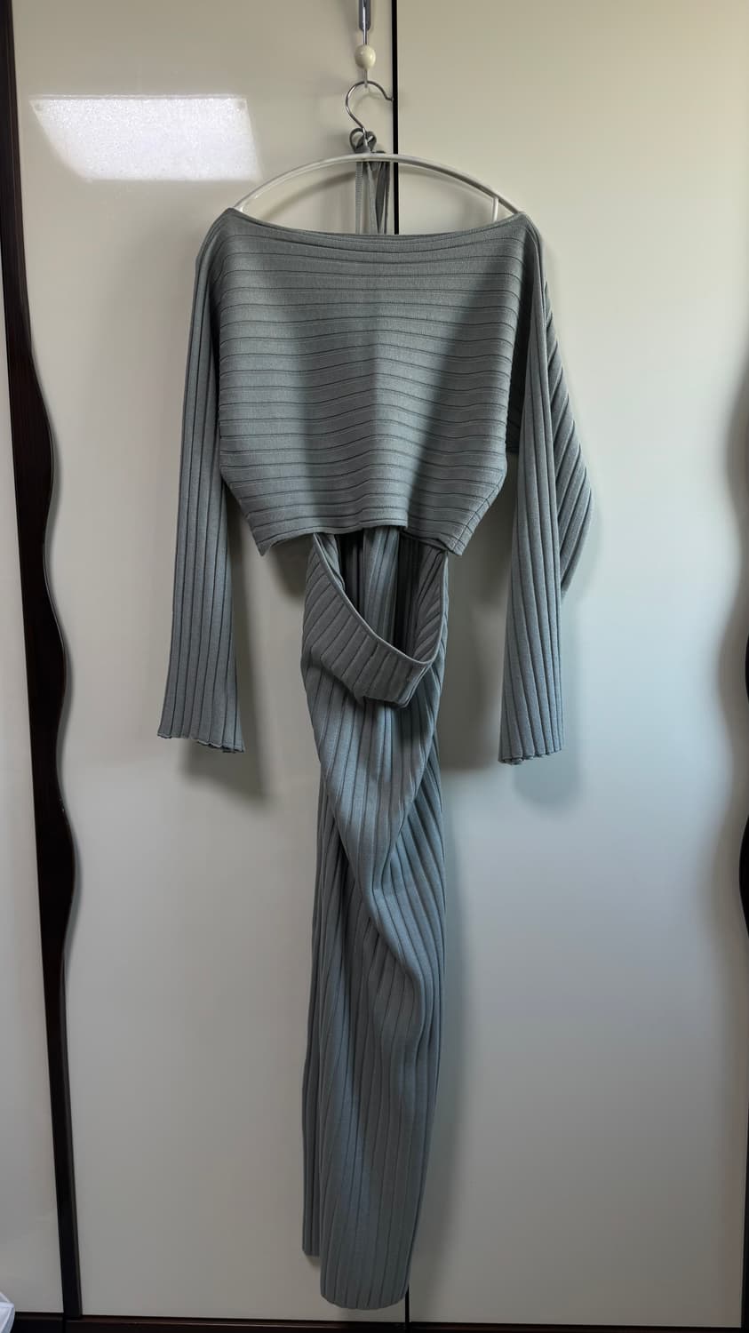 베르소 실크 울 탑드레스 세트 카키그레이 상품이미지4