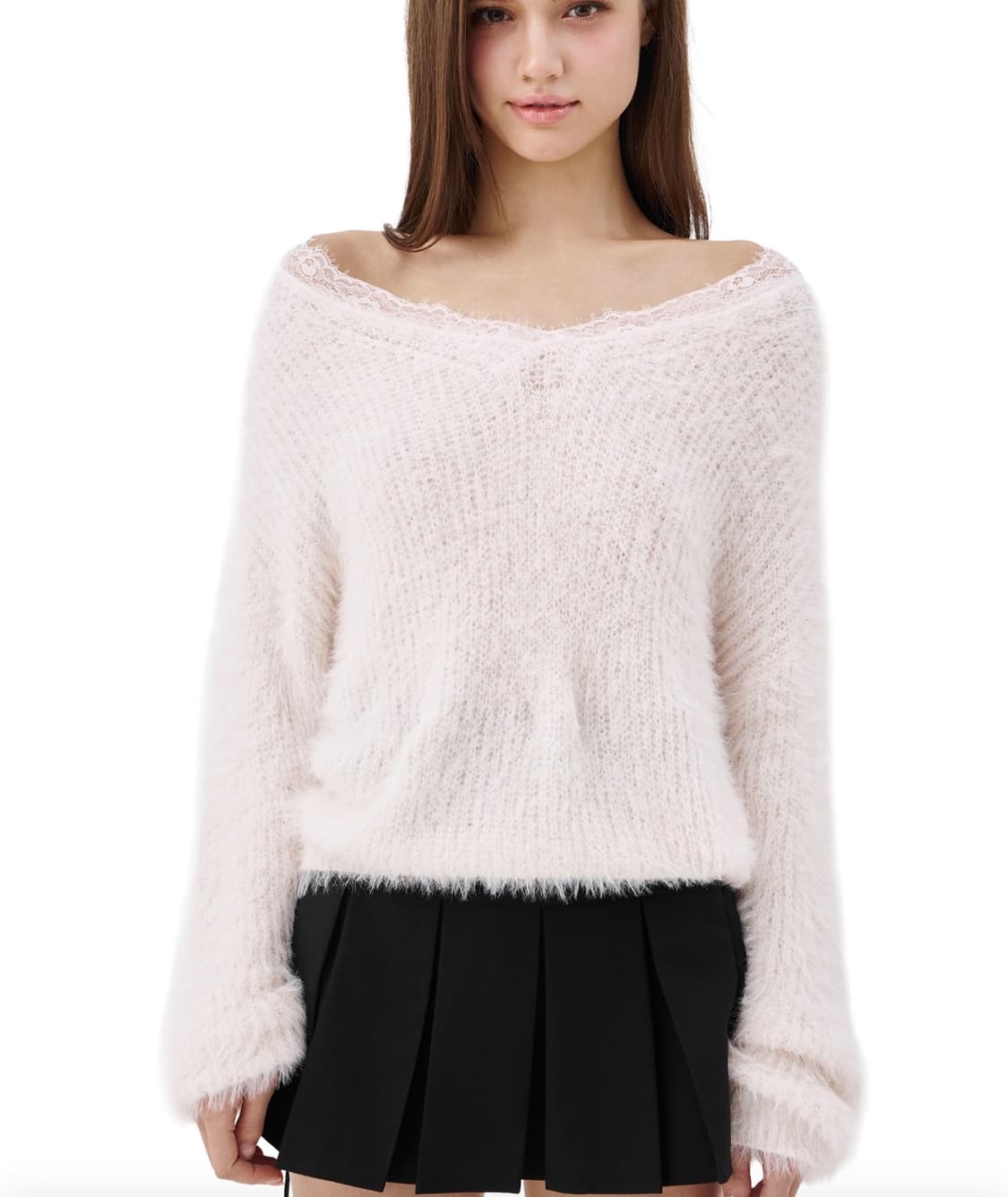 클리시어Blush lace off- shoulder knit, White 상품이미지2