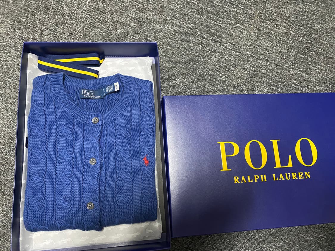 급처. 새상품 최신형 화이트라벨 QR택 폴로 케이블 코튼 크루넥 가디건 상품이미지2