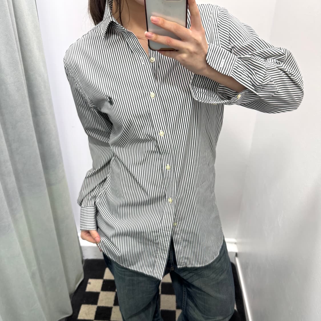 폴로 블랙화이트 스트라이프 슬림핏 셔츠 상품이미지2