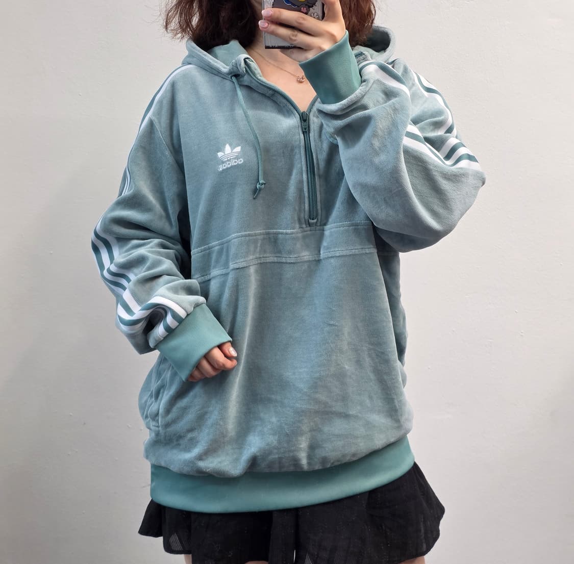 [프힙]2XL/아디다스 벨루어 후드 반집업 민트 상품이미지1