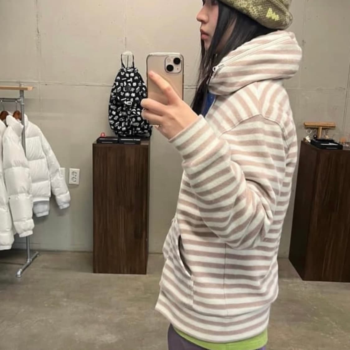 사파리스팟 에스티씨 스트라이프 플리스 투웨이 머플러 집업 베이지 상품이미지2