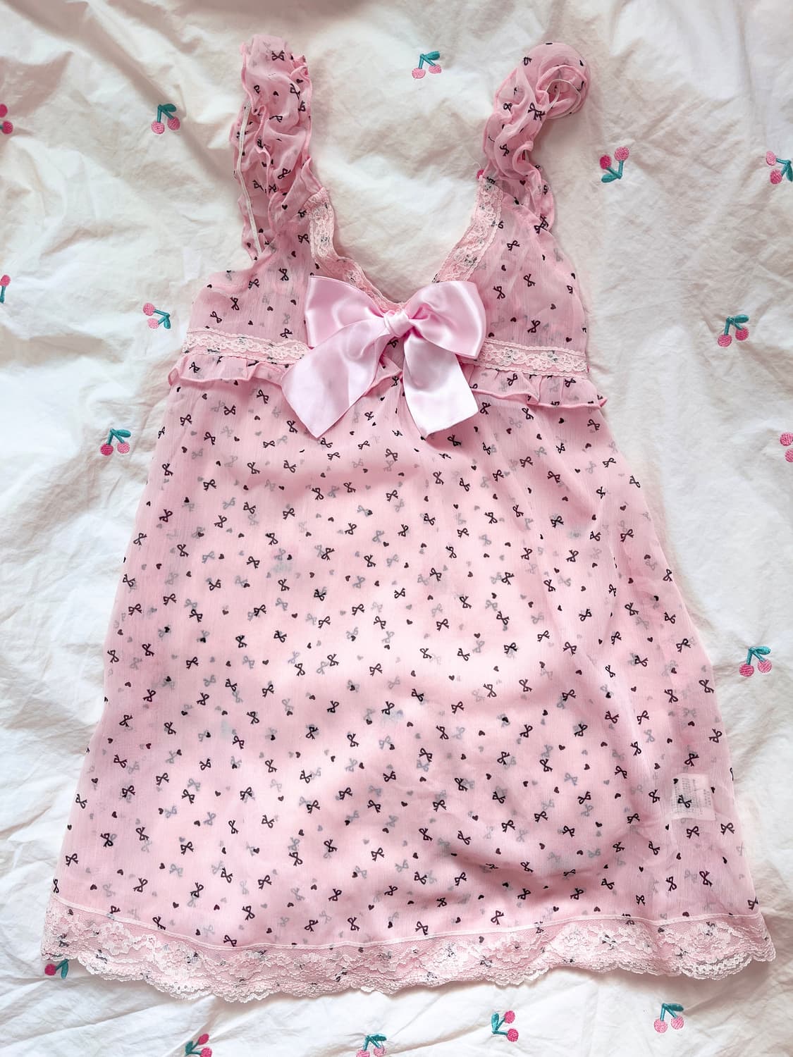 대장템 로걀 히메갸루 리본 튜닉 핑크 민소매 나시 일본 빈티지 엔젤러브 상품이미지1