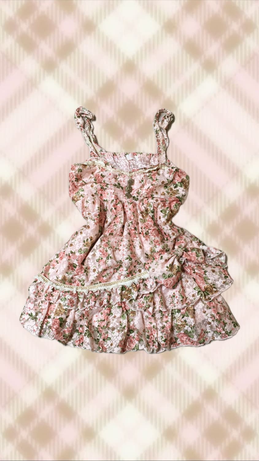 리즈리사 고전 플로럴 꽃 캐미솔 원피스 히메 갸루 러블리 라떼 로걀 상품이미지1