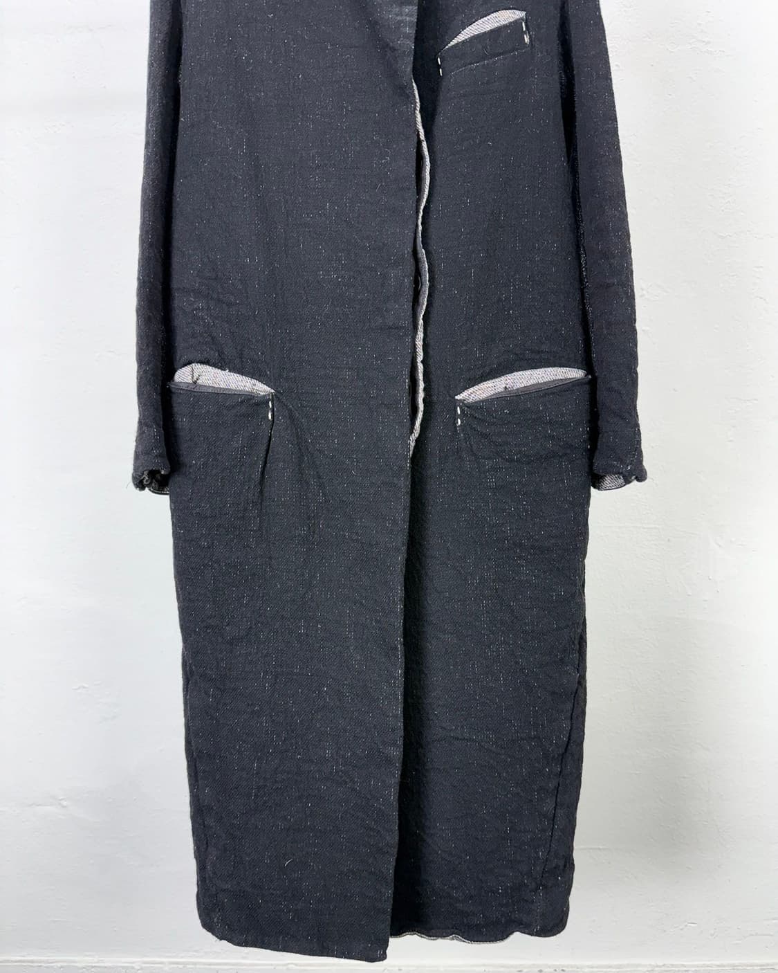 트랜짓 블랙 하이넥 그레인 싱글 니팅 스티치 롱 코트 자켓 상품이미지5