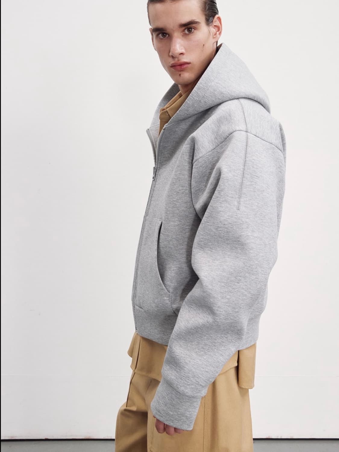 [OS] 렉토 재패니즈 네오프랜 로고 패치 후드집업 멜란지 그레이 상품이미지3