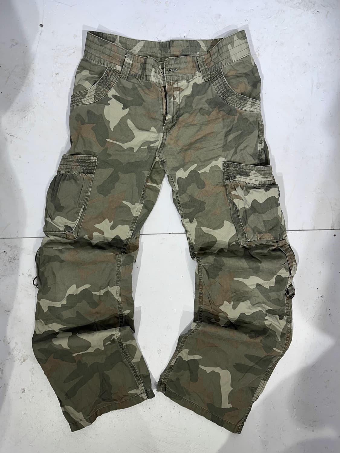 일본 빈티지 카키 카모 와이드 카고 팬츠 M 상품이미지4