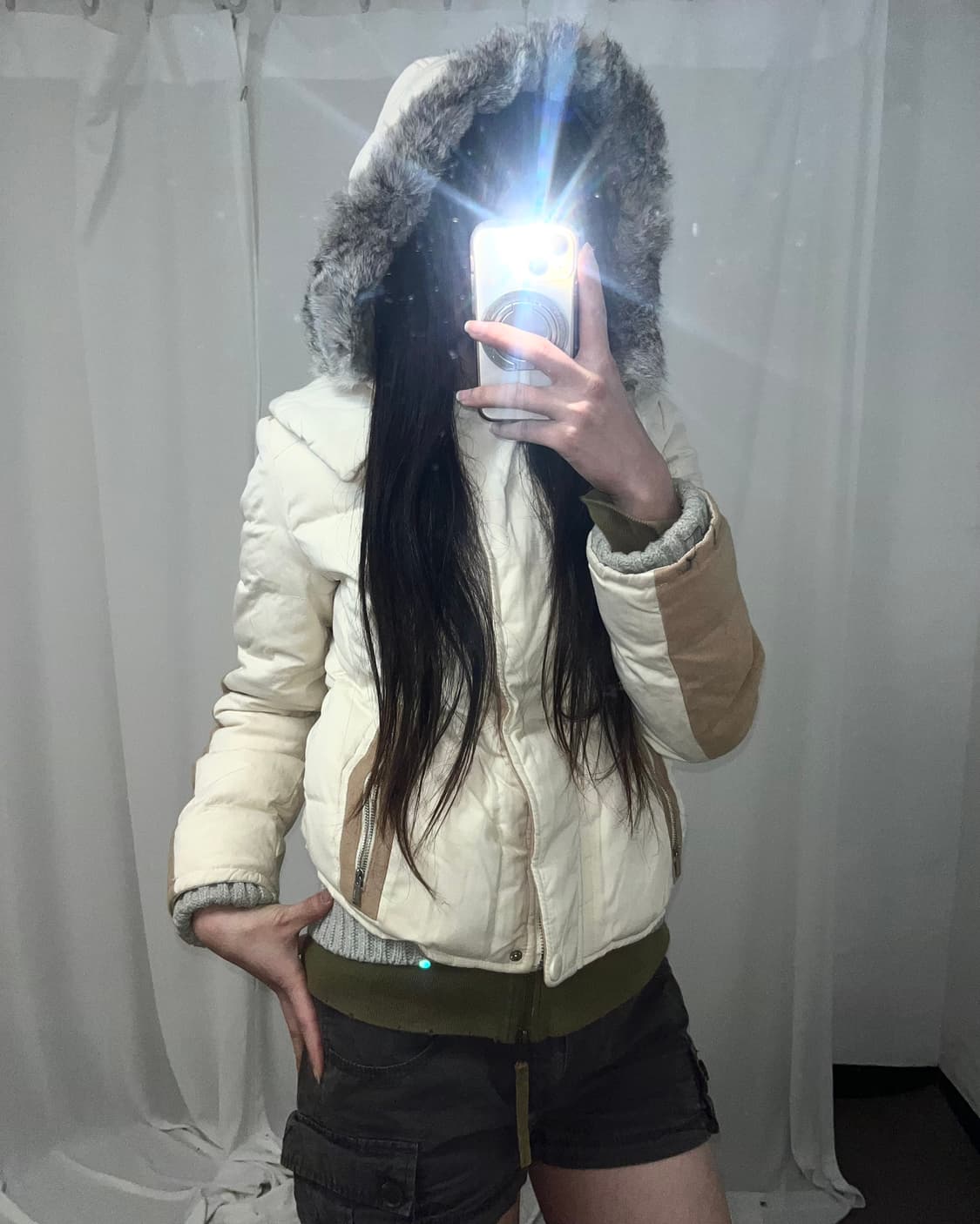 재패니즈걸st 베이지 래빗퍼 패딩 상품이미지2