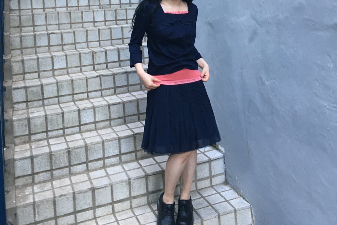 navy pleated chiffon skirt 상품이미지8