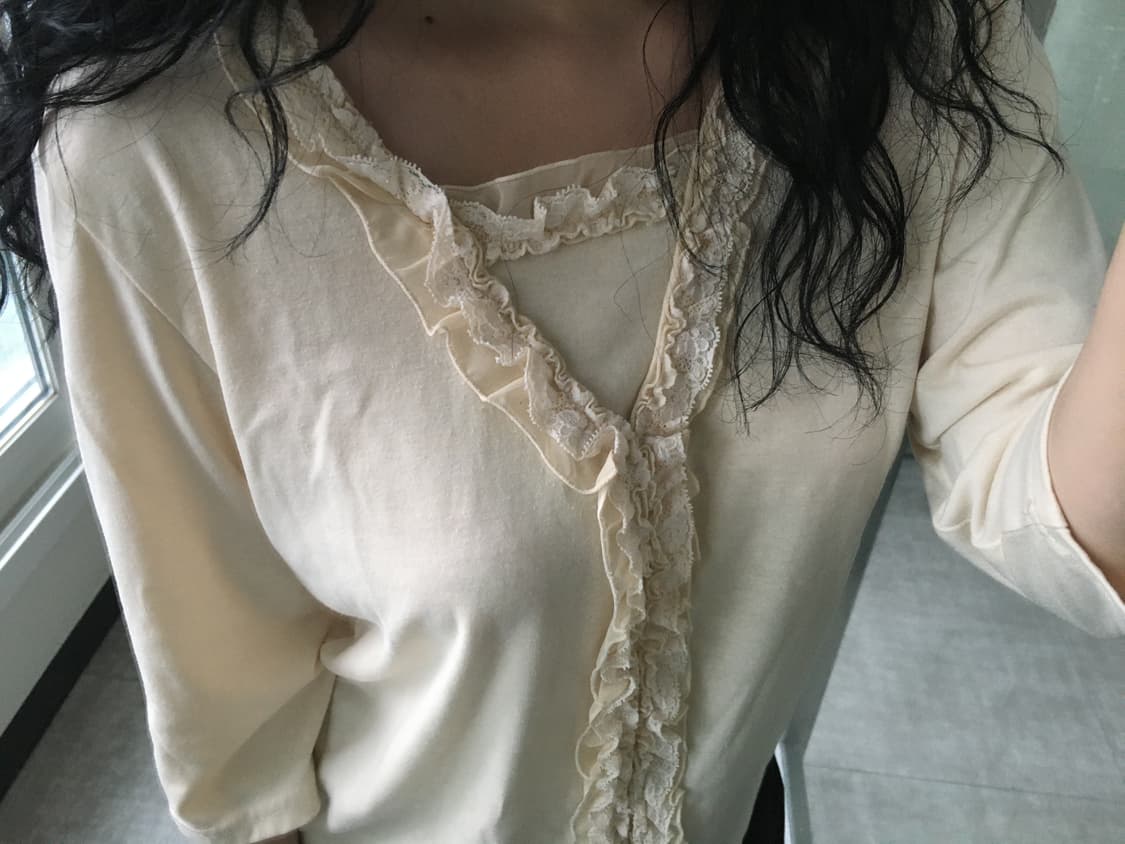 frill lace trim sleeve top 상품이미지4