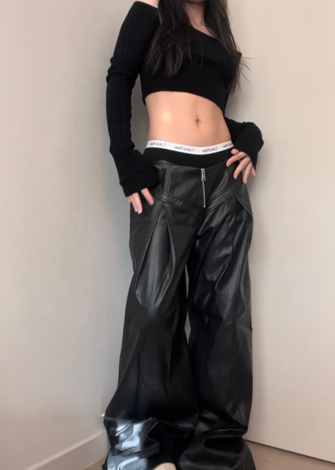 black crop knit sleeve 상품이미지1