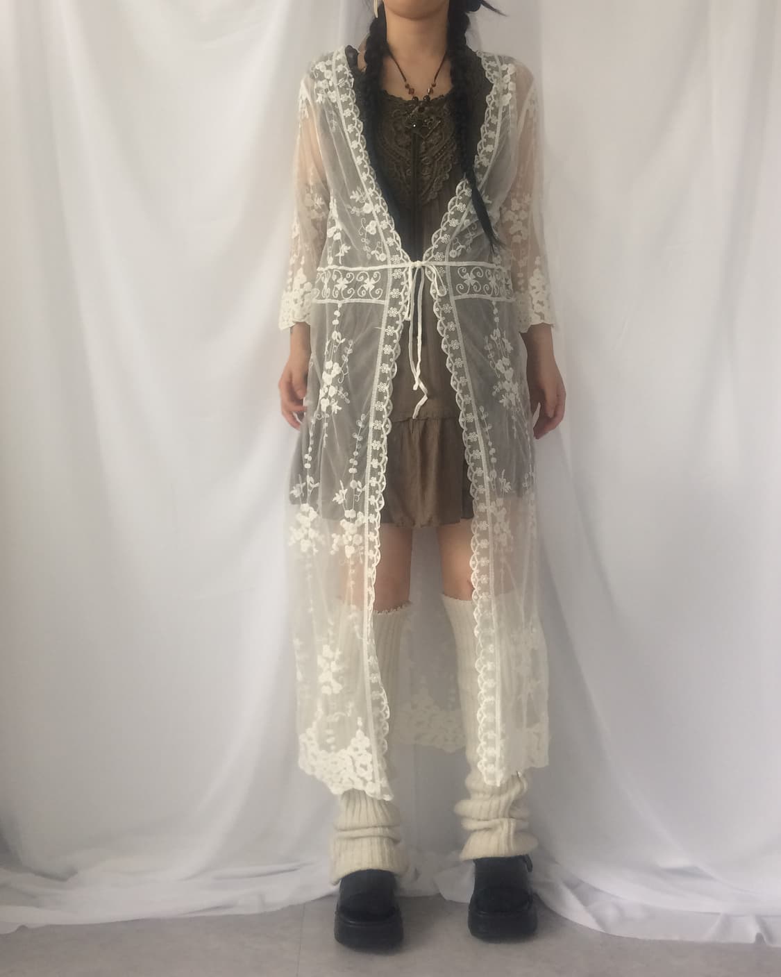 Lace see through long cardigan 상품이미지1