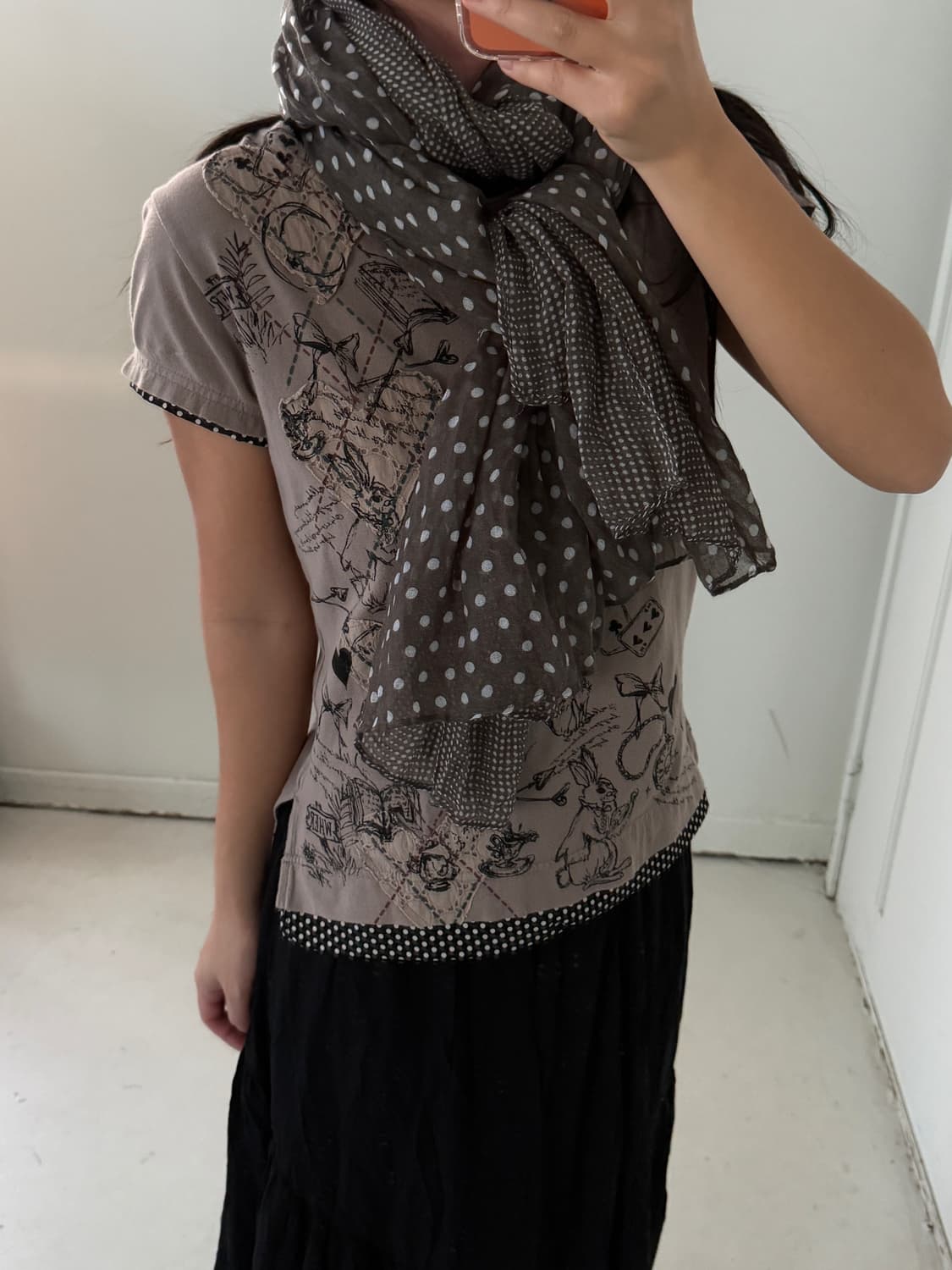 일본빈티지 모리 브라운 도트 머플러 상품이미지2