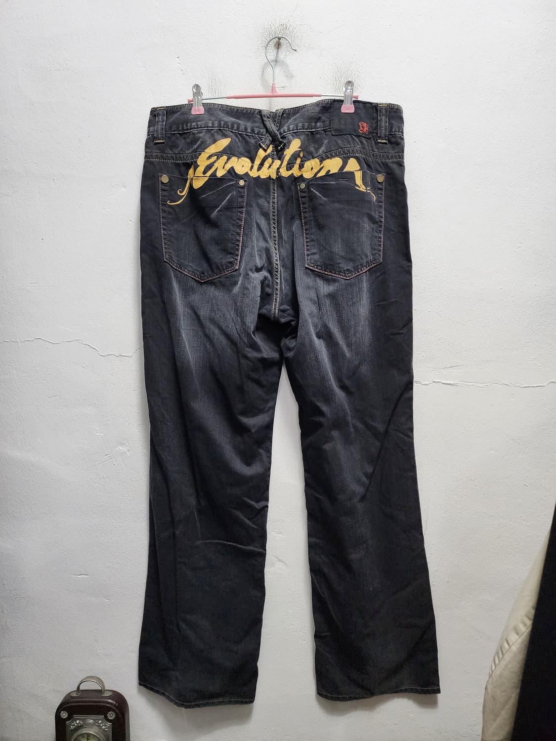 EXR 올드스쿨 가죽벨트고리 레터링 흑청바지 상품이미지1