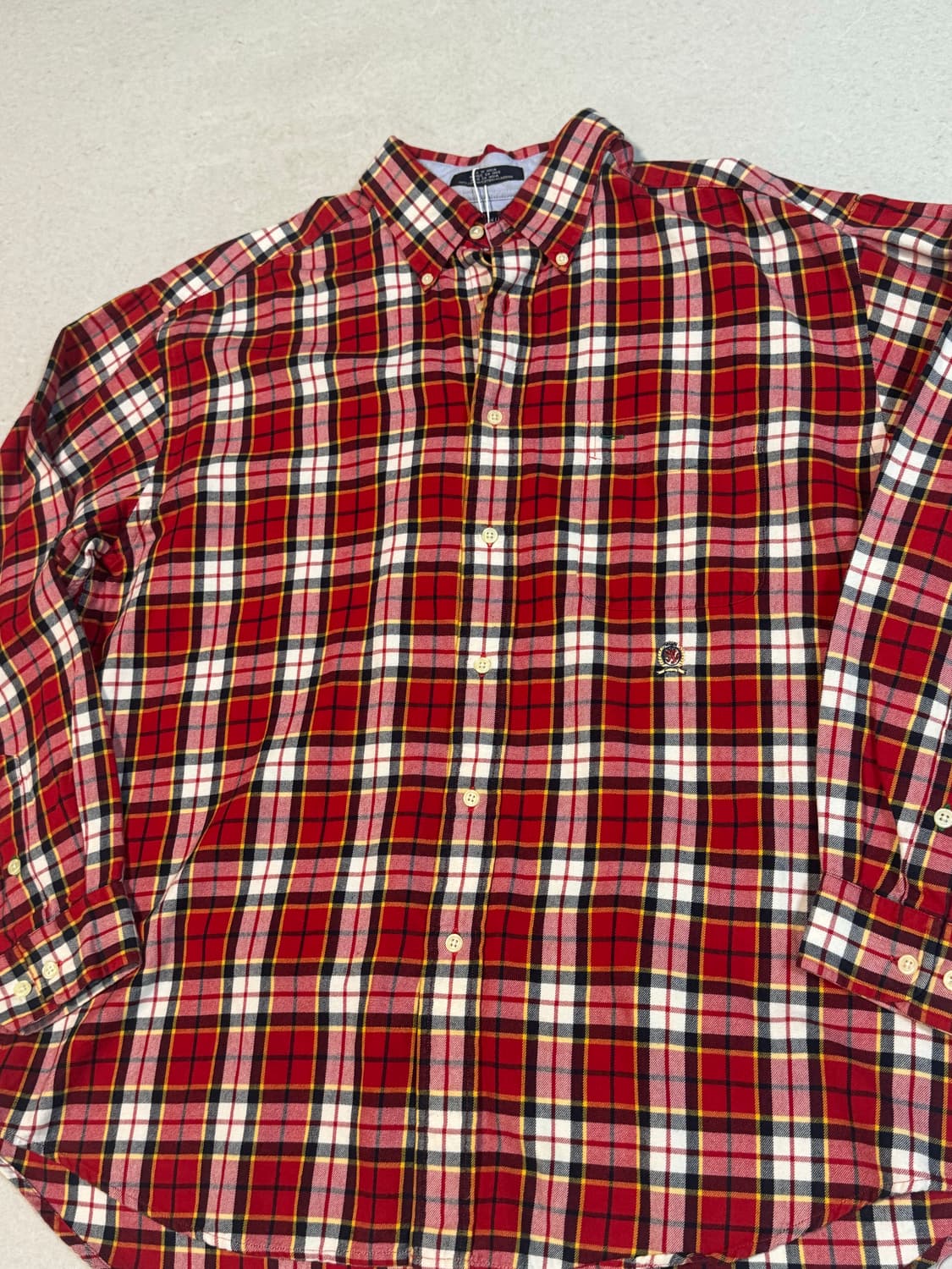 타미힐피거 빈티지 자수로고 컬러블록 체크 셔츠 레드 xl 상품이미지2