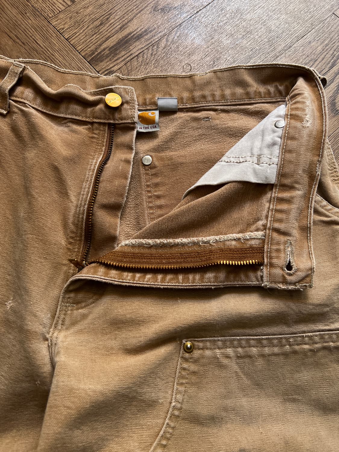 [34]칼하트 Made in USA 더티워싱 브라운 더블니 워크 팬츠 상품이미지2