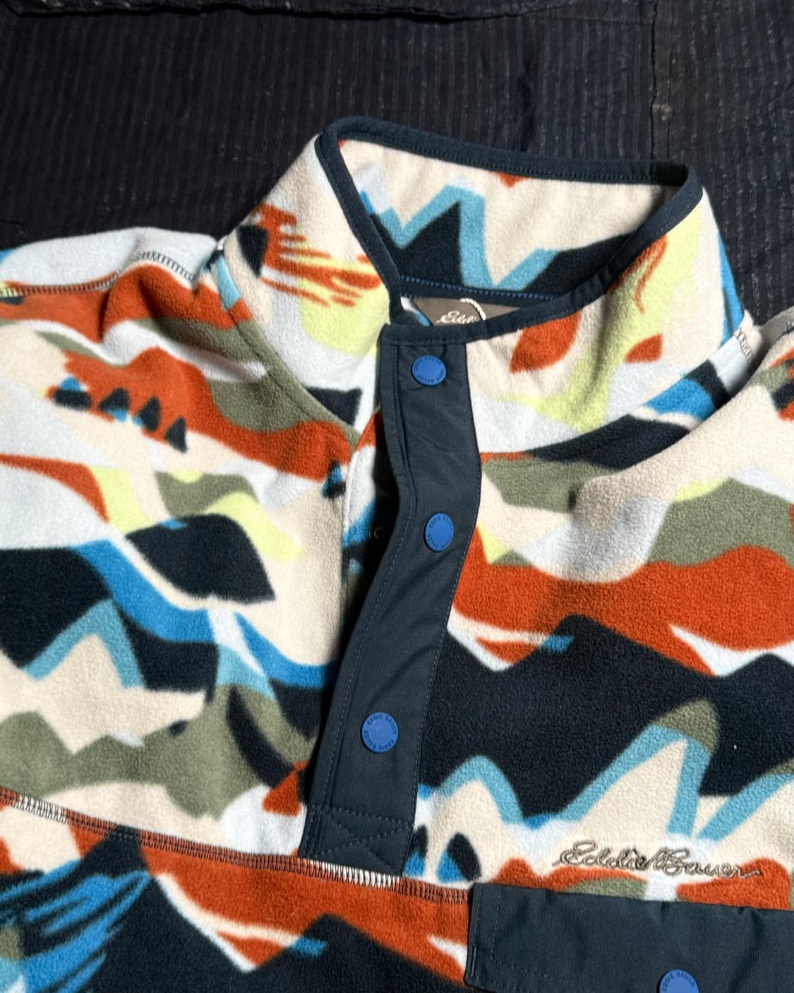 90-00‘s 에디바우어 마운틴 프린트 플리스 스냅-T 풀오버 L 상품이미지2