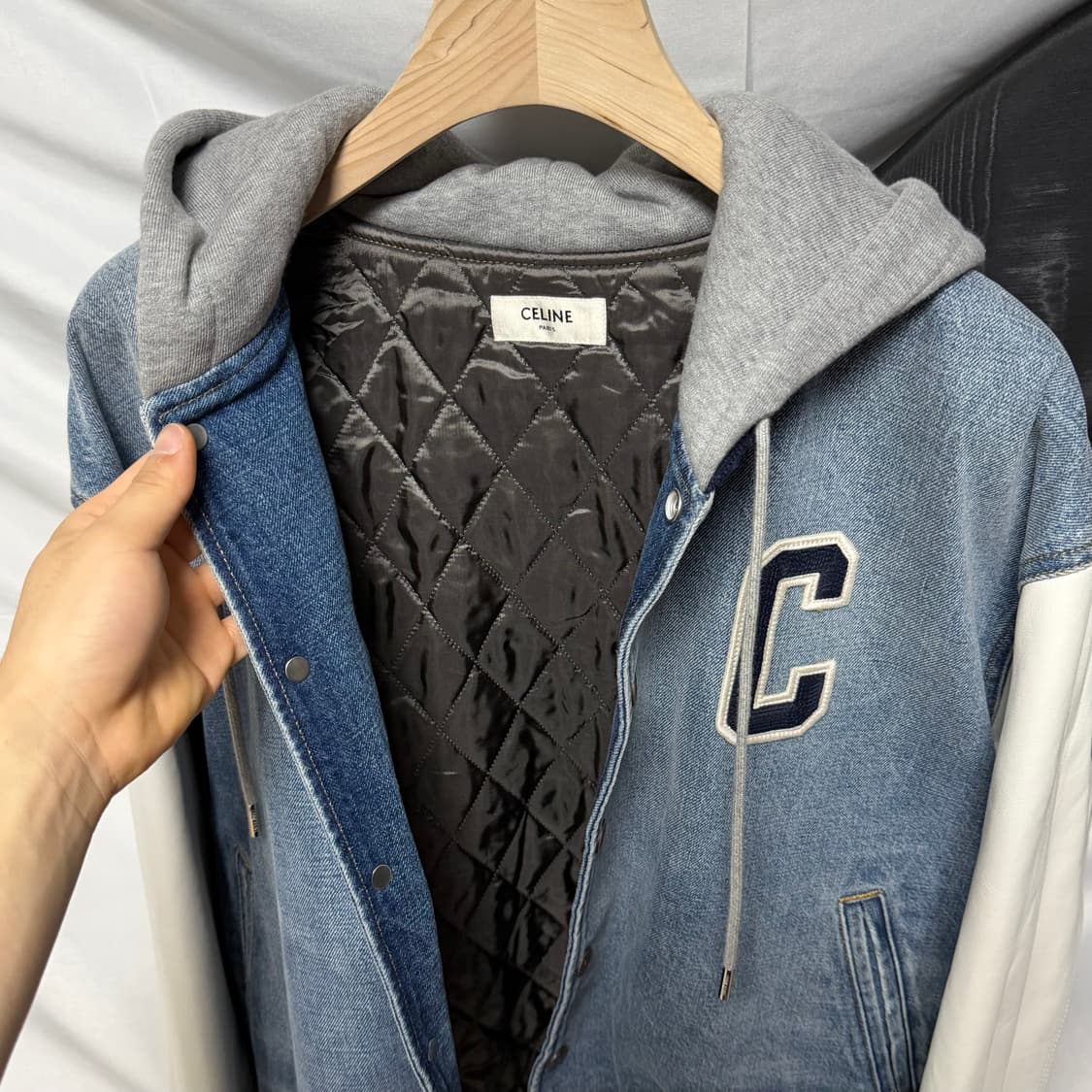 [S급/L] 셀린느 후드 데님 바시티 자켓 상품이미지6