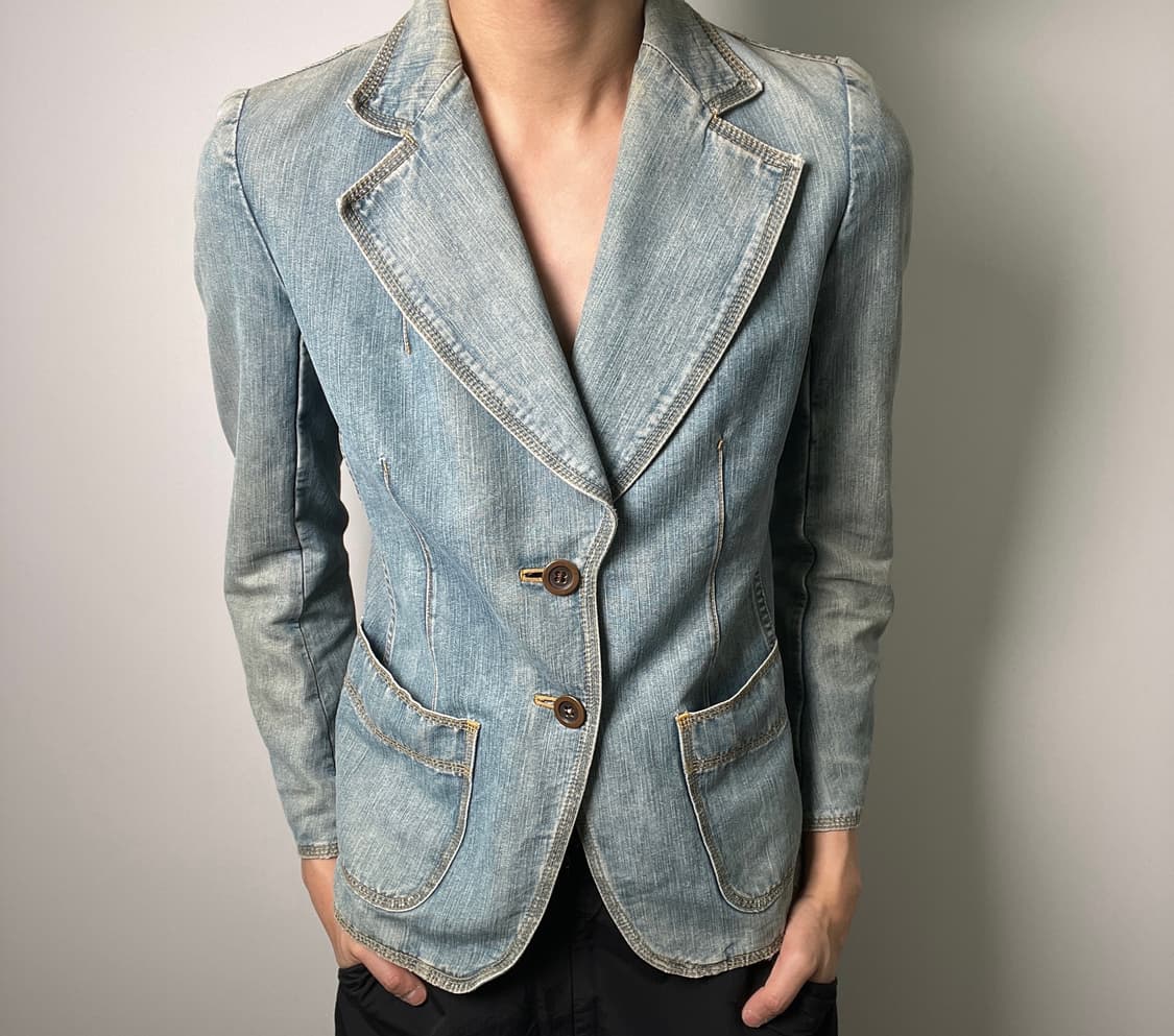 준야 와타나베 맨 꼼데가르송 워싱 데님 블레이저 자켓 M 상품이미지1