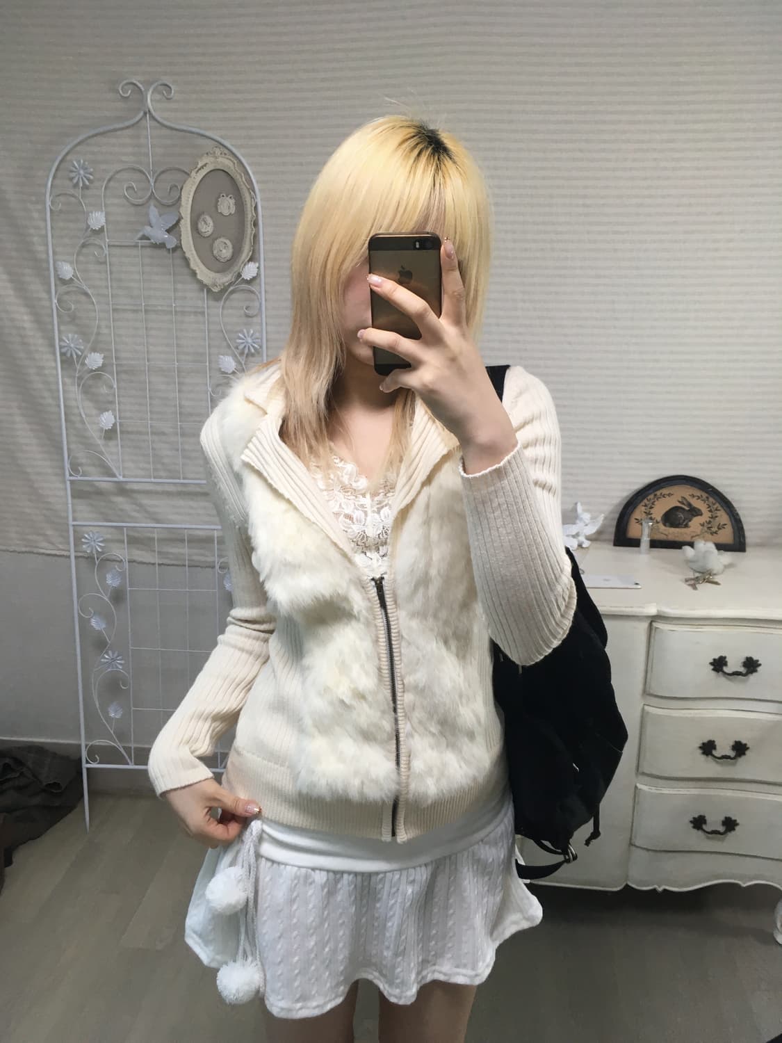 jpn vintage ivory fur knit zip-up 상품이미지3