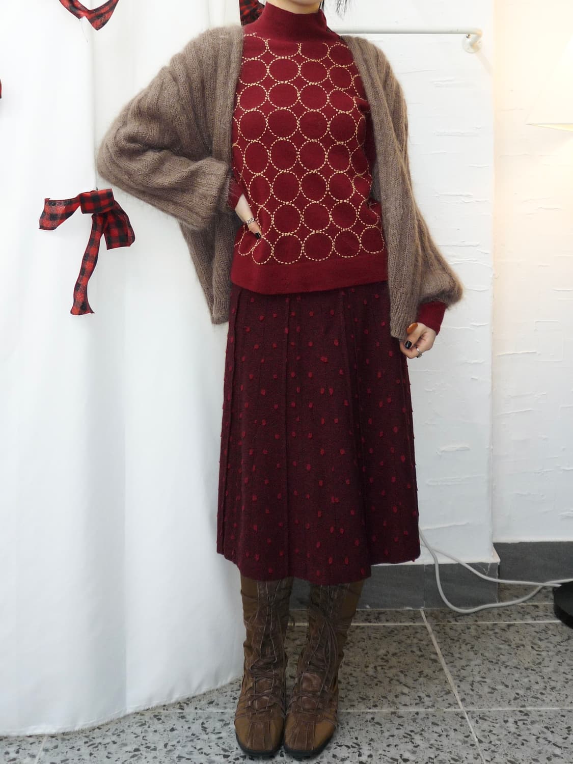 Dot buttons red knit 상품이미지2