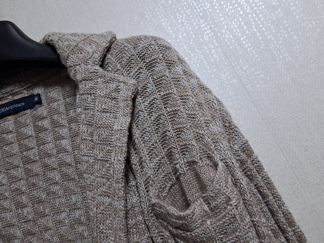 일본빈티지 Acquiesce 내츄럴베이지 면니트 쟈켓형 니트가디건M 상품이미지4