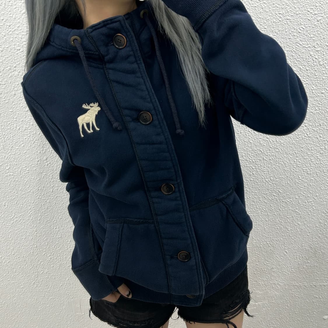 아베크롬비 빅순록 네이비 버튼 후드자켓 M 상품이미지2