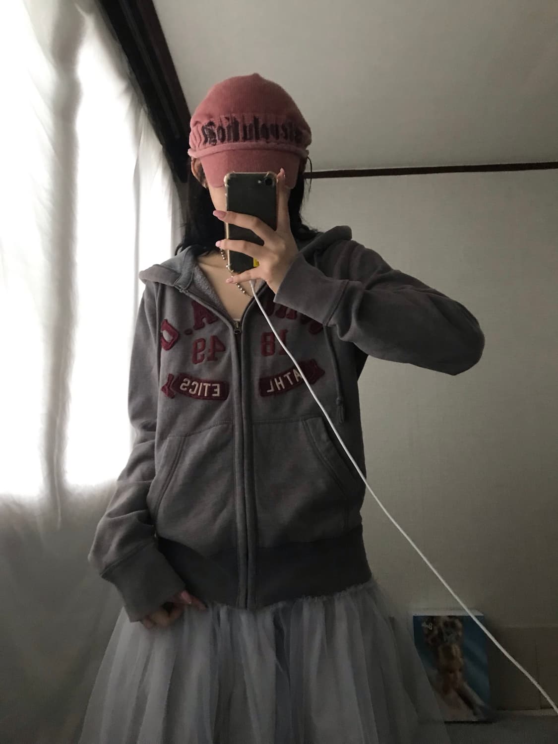 후아유 그레이 버건디 후드집업 상품이미지2