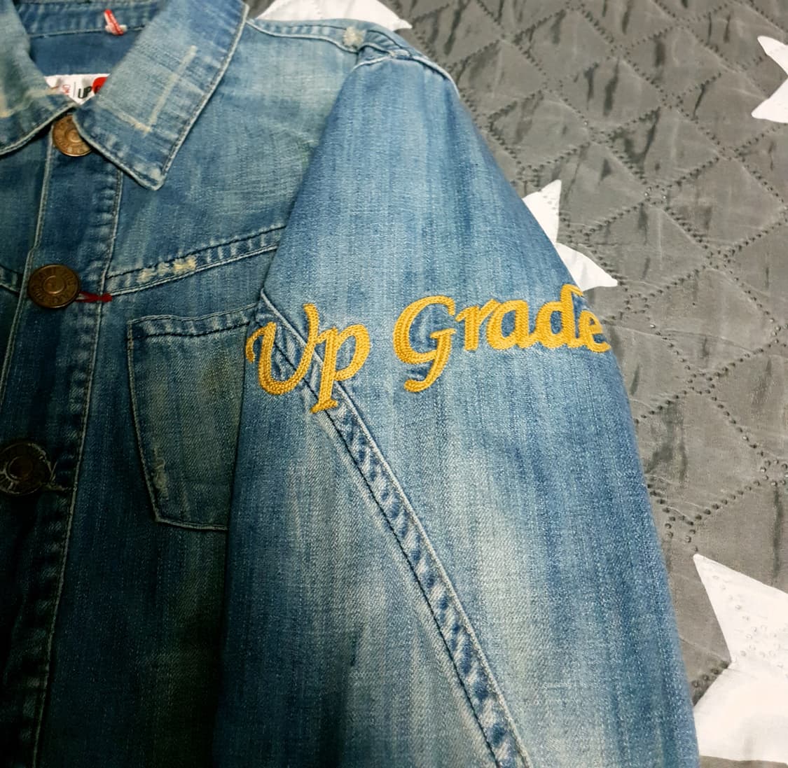 TAKE TWO Y2K 빈티지 디스트로이드 금장자수 데님자켓 (M) 상품이미지3