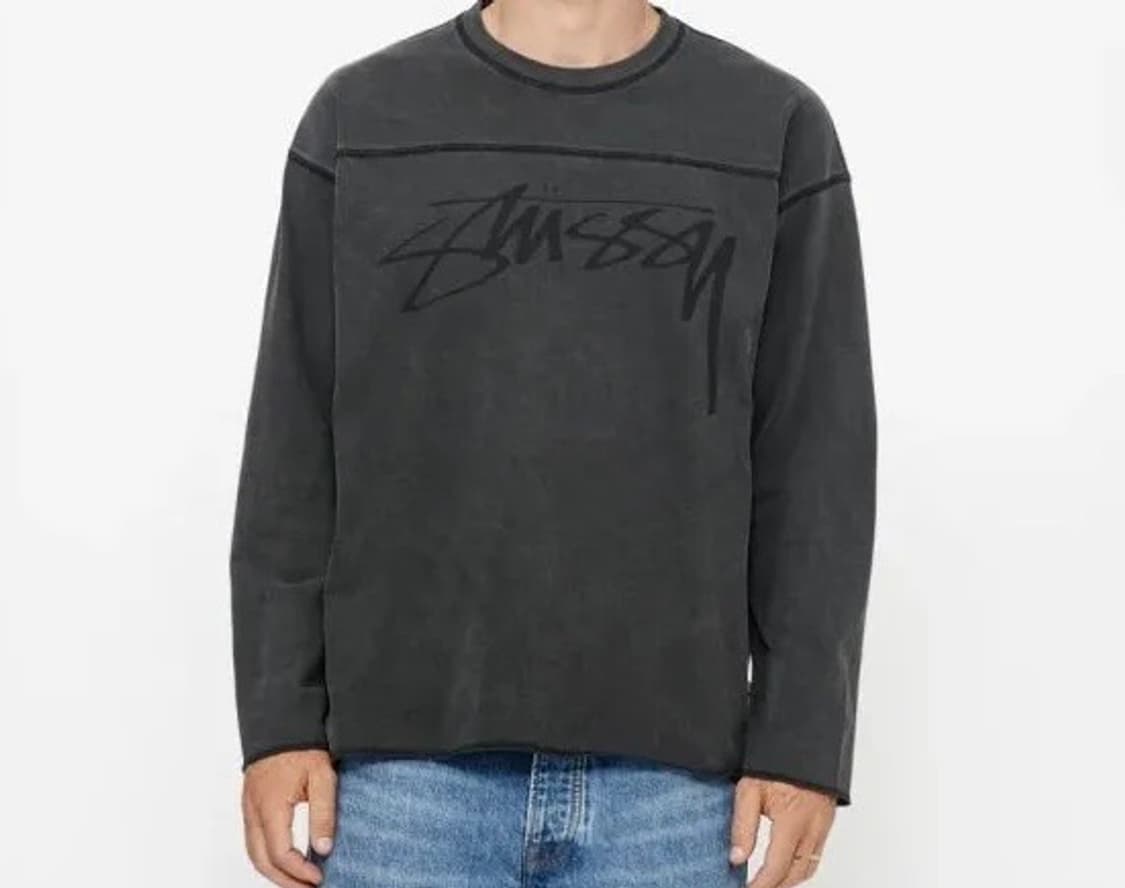 스투시 피그먼트 다이드 코튼 풋볼 크루 워시드 블랙 상품이미지3