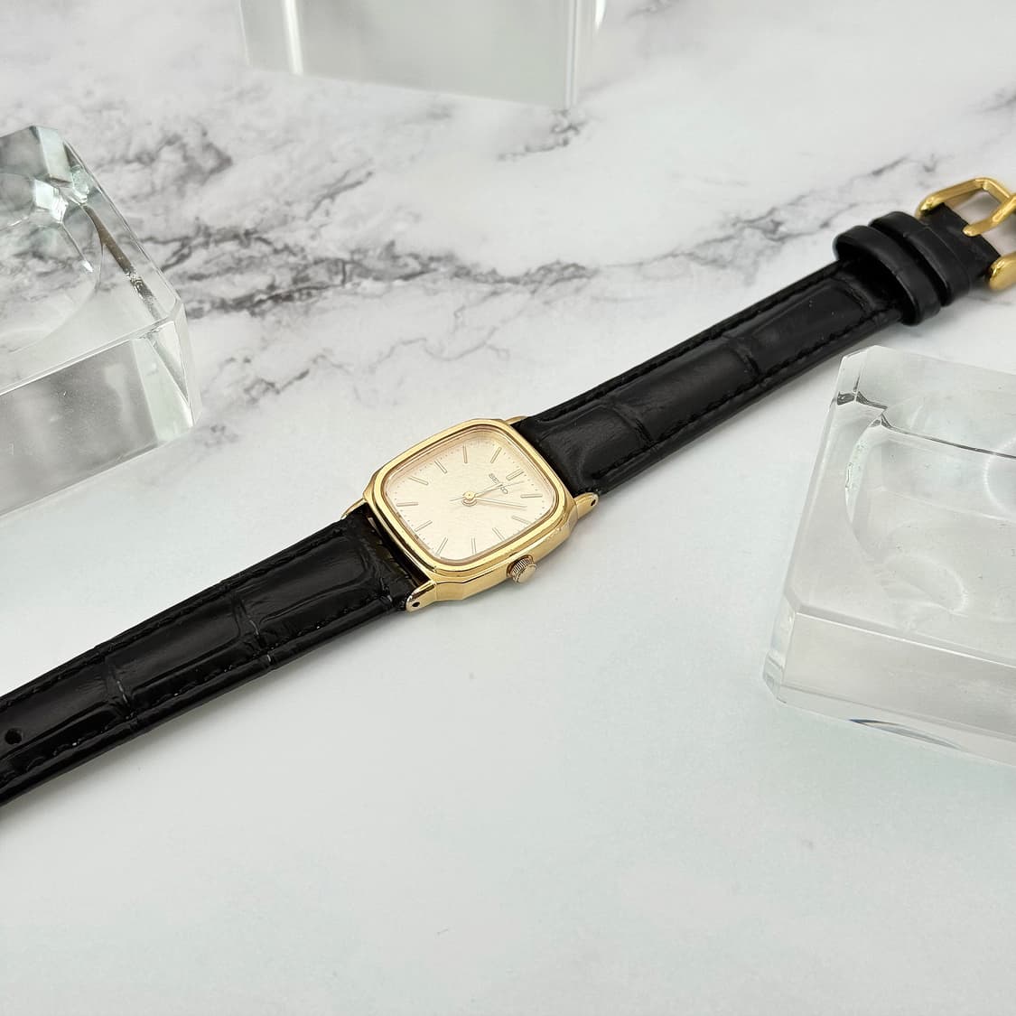 60s70s 빈티지 세이코 리넨 다이얼 골드 스퀘어 워치 상품이미지5