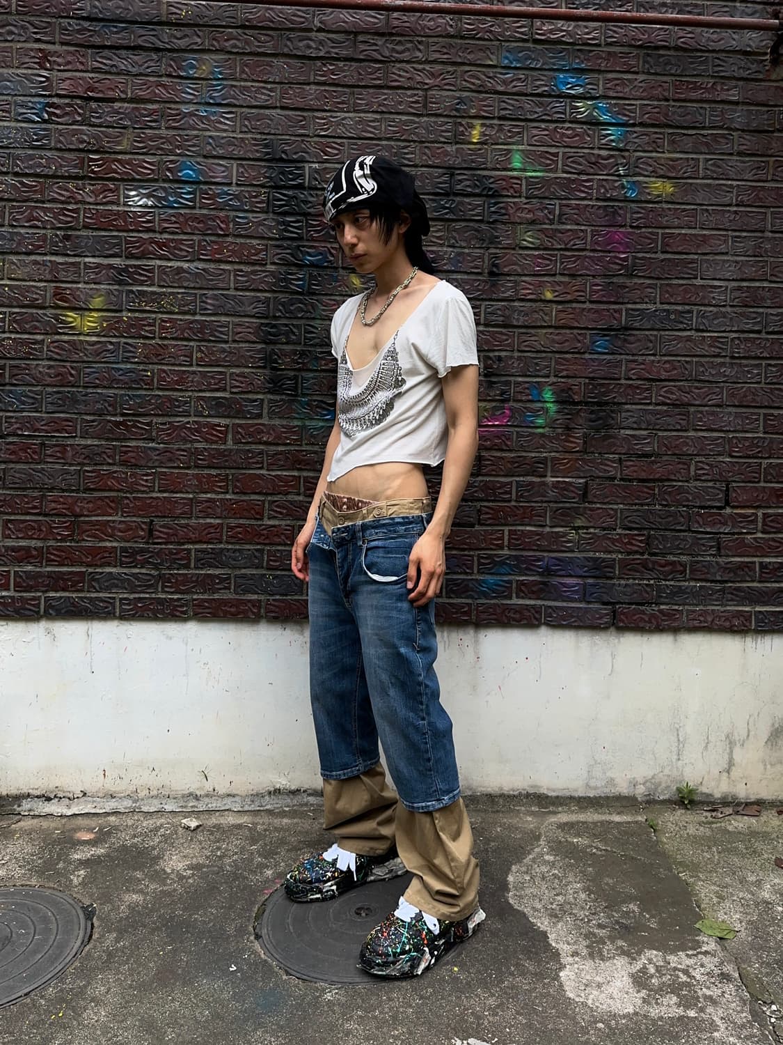 체인 와이드 넥 크롭 티셔츠 상품이미지3
