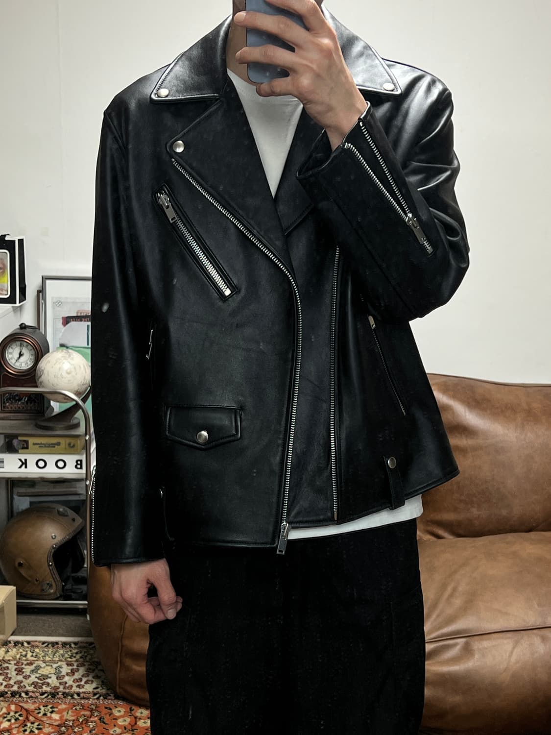 [L] 무신사스탠다드 오버핏 양가죽 더블 라이더 자켓 상품이미지5