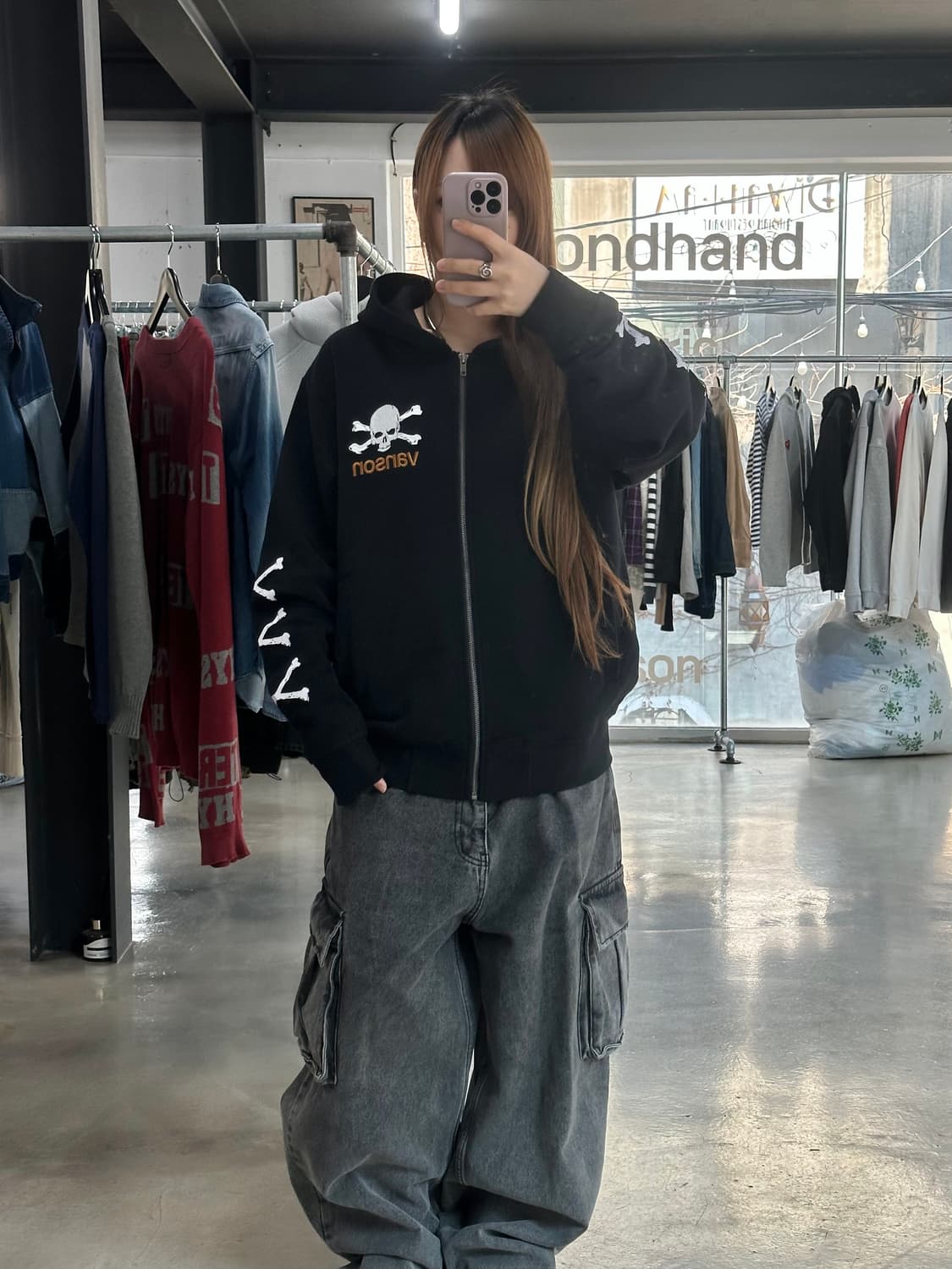 벤슨 스컬 본 빅로고 후드집업 상품이미지5