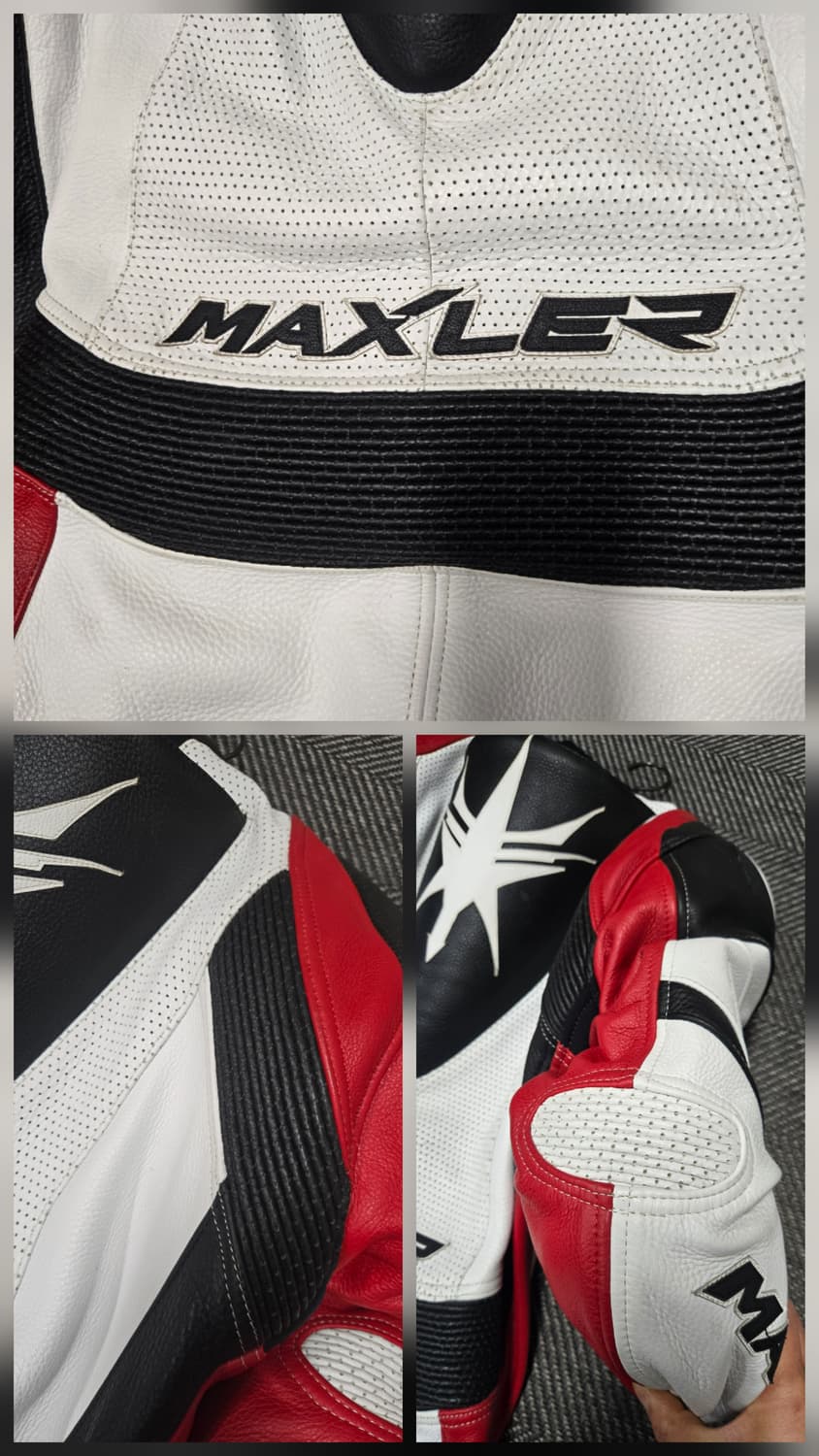 맥슬러 MAXLER 레이싱 가죽 슈트 블랙/화이트/레드 2XL 상품이미지3