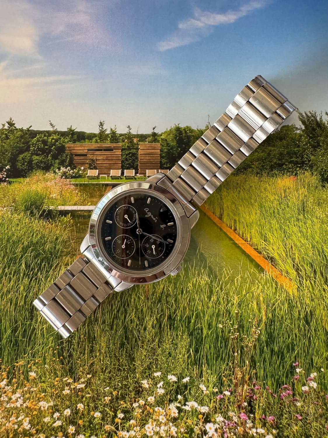 아네스베 agnes b.멀티펑션 블랙 다이얼 메탈 시계 상품이미지2