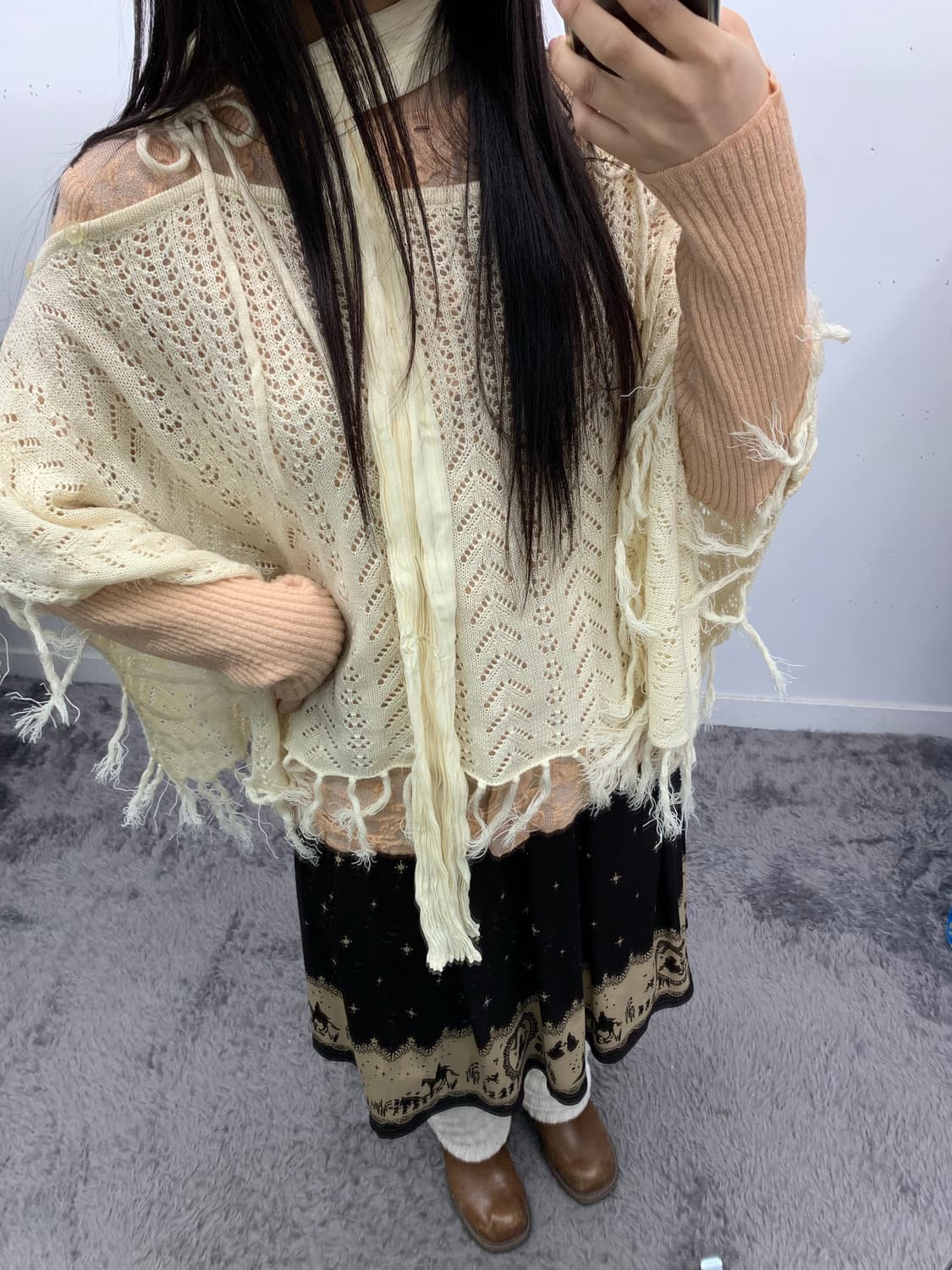 엑시즈팜깔 페어리테일 라떼 미디스커트 상품이미지4