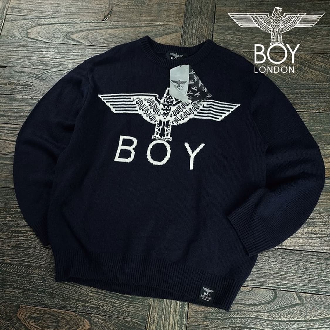 [보이런던](새상품)빅로고 쟈카드 오버사이즈 니트 블랙 M19537 상품이미지1