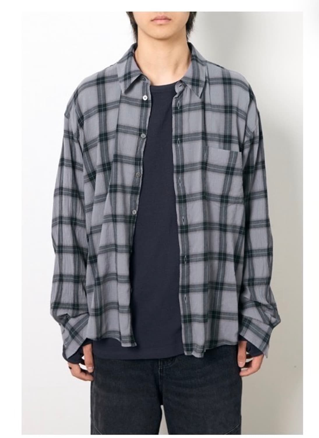 해칭룸 ClassicShirtOverDyedCheck BlueGrey 상품이미지1