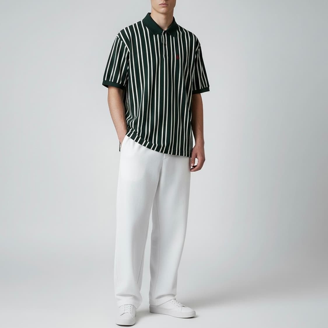 [L] Beanpole 빈폴 다크그린 스트라이프 반팔 카라티 상품이미지2