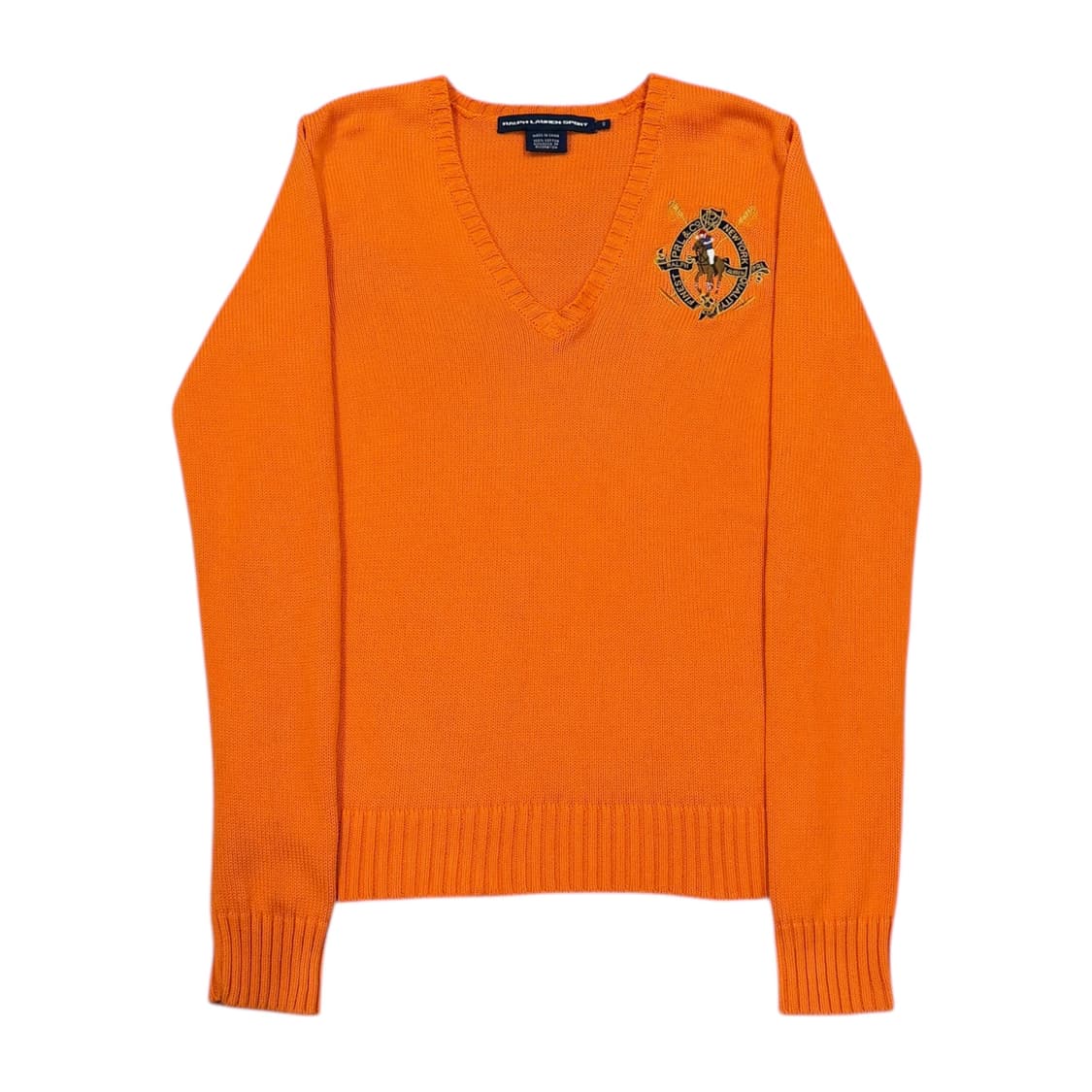 폴로 랄프로렌 딱붙핏 브이넥 자수로고 오렌지 니트 S 상품이미지1