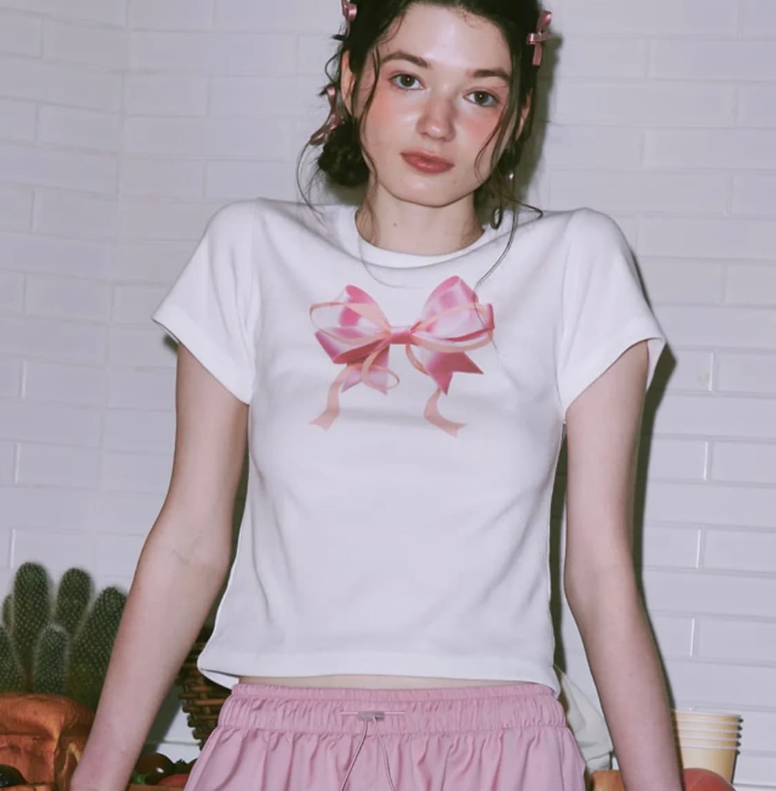 론론 리본 반팔 티셔츠 상품이미지1