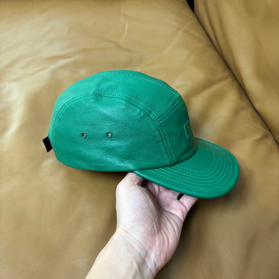 슈프림 캠프캡 모자 박스로고 레더 그린 상품이미지4