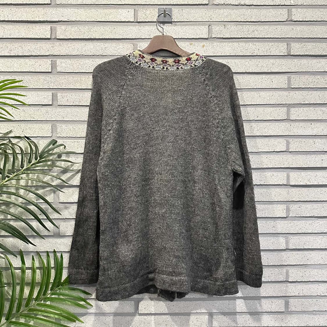 JPN VINTAGE 니트 가디건 플로럴 자카드 라마 패턴 디테일 그레이 상품이미지2