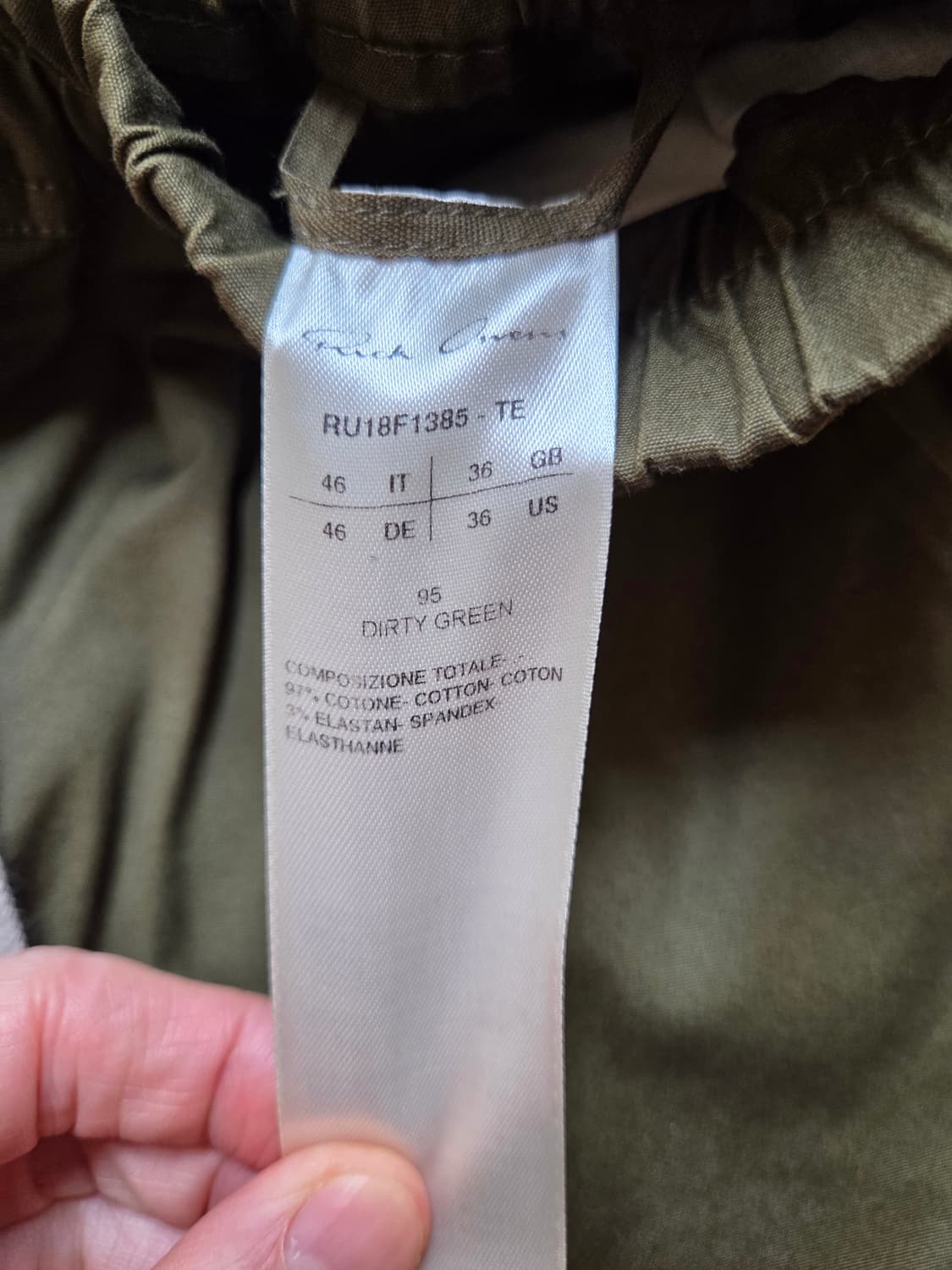 릭오웬스 더티그린 드로스트링 카고 팬츠 상품이미지3